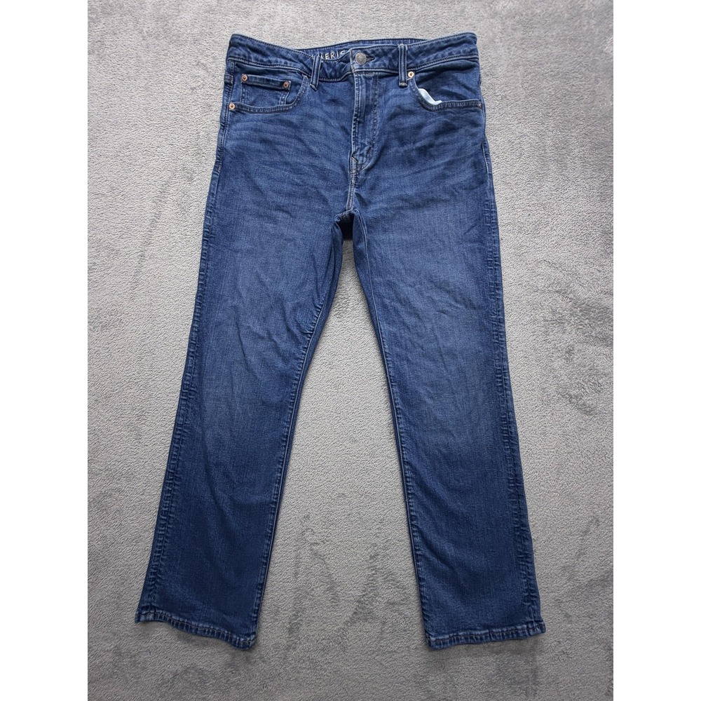 American Eagle Jeans Mens Measured 35x29 Blue Relaxed Straight Airflex Stretch